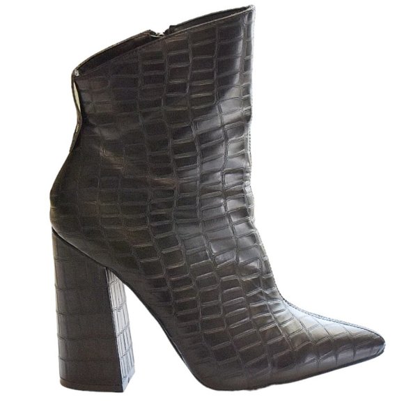 Nasty Gal Faux Black Patent Leather Croc  Ankle Boots - Picture 2 of 13